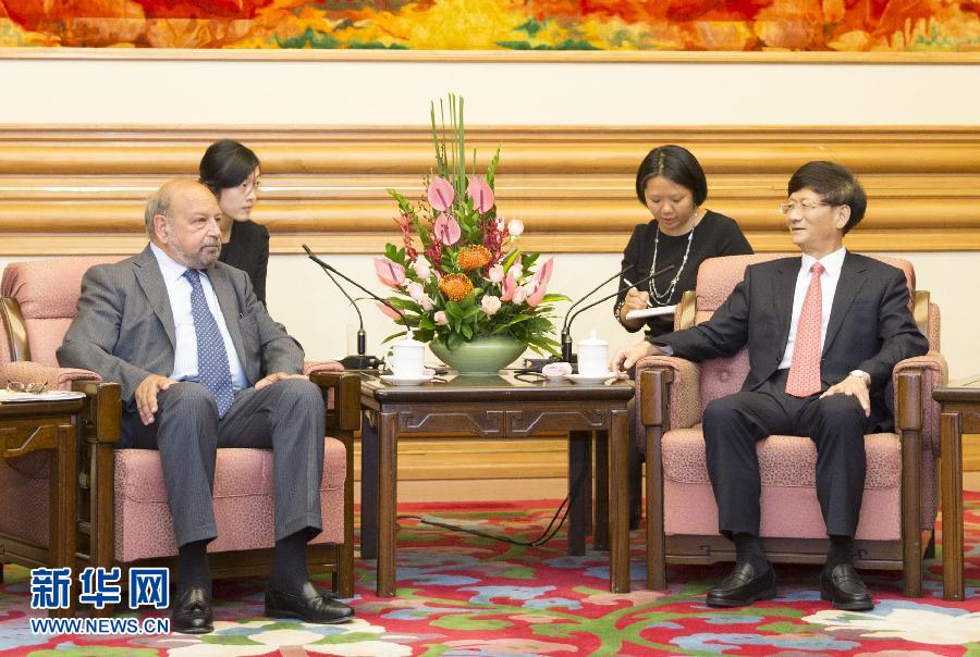 9月5日，中共中央政治局委員、中央政法委書記孟建柱在北京中南海會見國際法院院長亞伯拉罕。 新華社記者 黃敬文 攝 