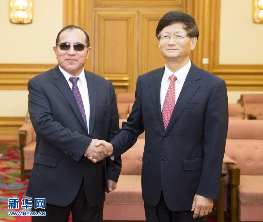 9月5日，中共中央政治局委員、中央政法委書記孟建柱在北京會見秘魯最高法院院長維克托·盧卡斯·蒂科納。 新華社記者 黃敬文 攝 