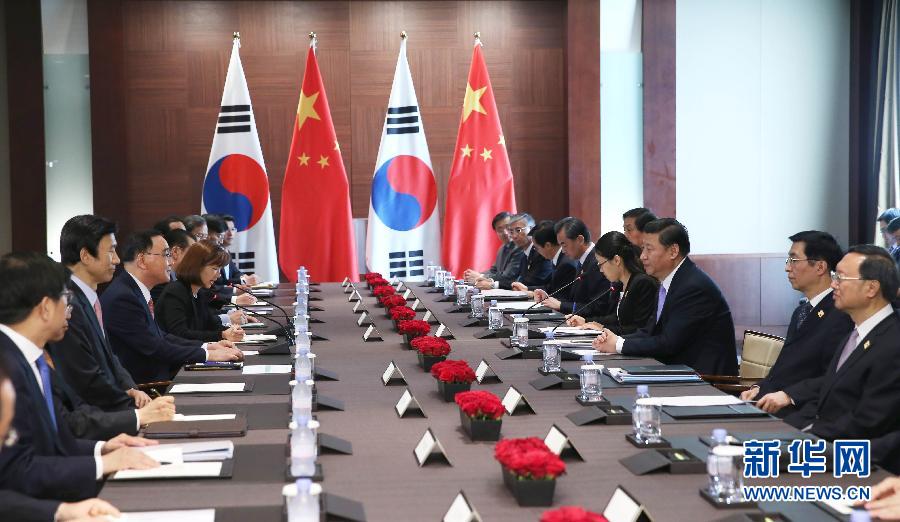 7月4日，國(guó)家主席習(xí)近平在首爾會(huì)見韓國(guó)總理鄭烘原。 新華社記者謝環(huán)馳攝 