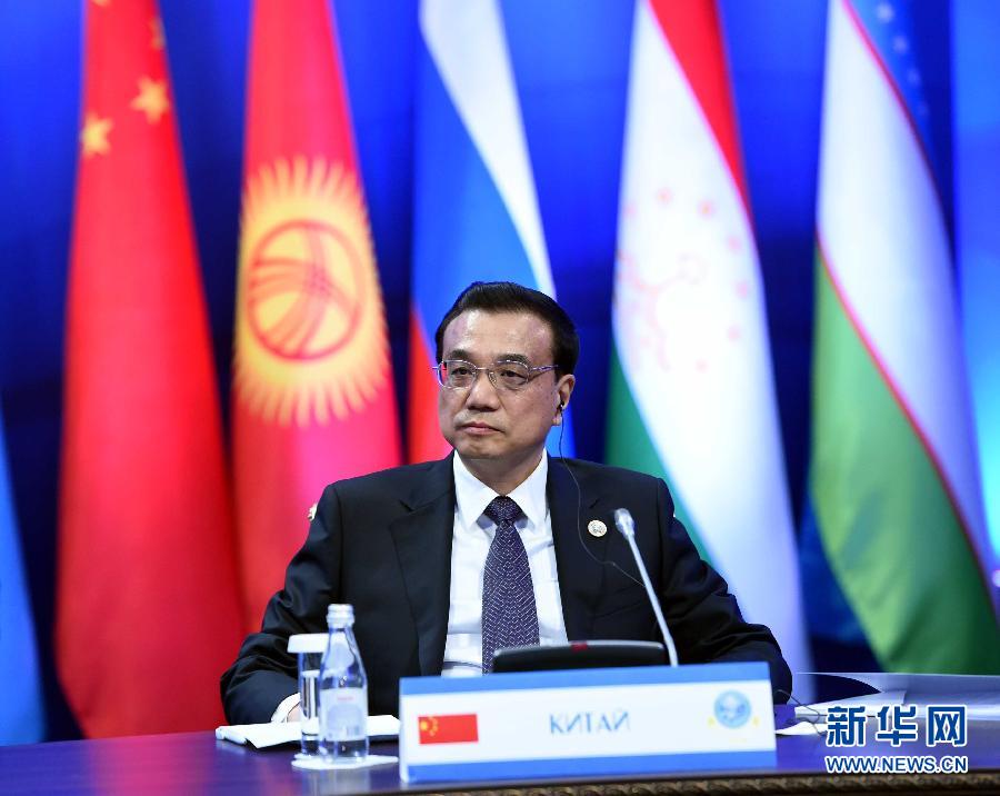 12月15日，中國國務院總理李克強在阿斯塔納出席上海合作組織成員國政府首腦理事會第十三次會議。 新華社記者 饒愛民 攝 