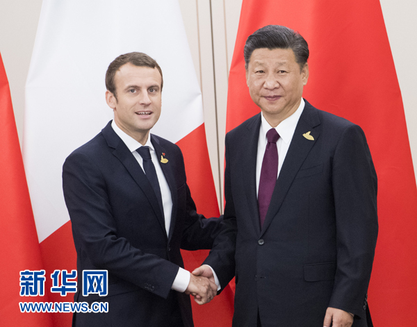 7月8日，國(guó)家主席習(xí)近平在漢堡會(huì)見法國(guó)總統(tǒng)馬克龍。新華社記者 李學(xué)仁 攝